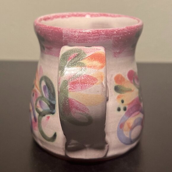 Hand Crafted Studio Art Pottery Mug Hand Painted Abstract Floral ~ Artist Signed - Picture 10 of 15